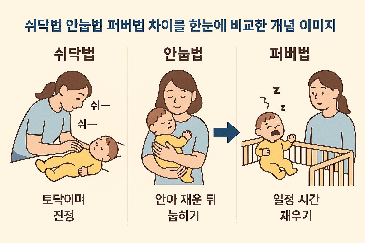 쉬닥법 안눕법 퍼버법 차이를 간단히 비교한 개념 이미지