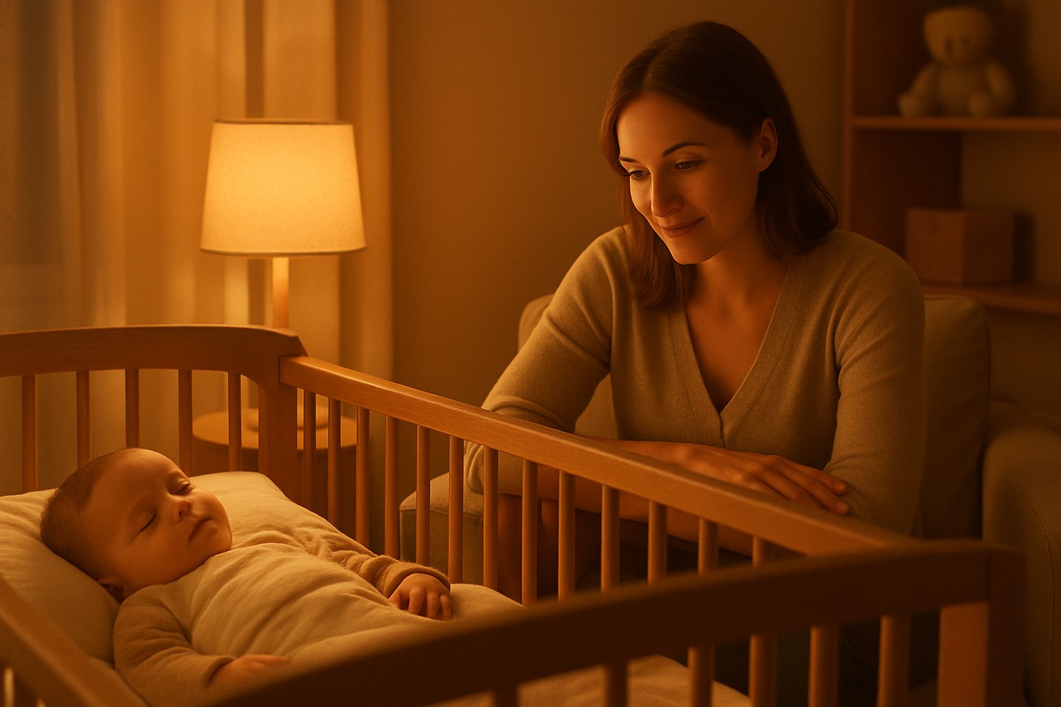 수면 교육을 모니터링하며 아이를 확인하는 부모의 모습