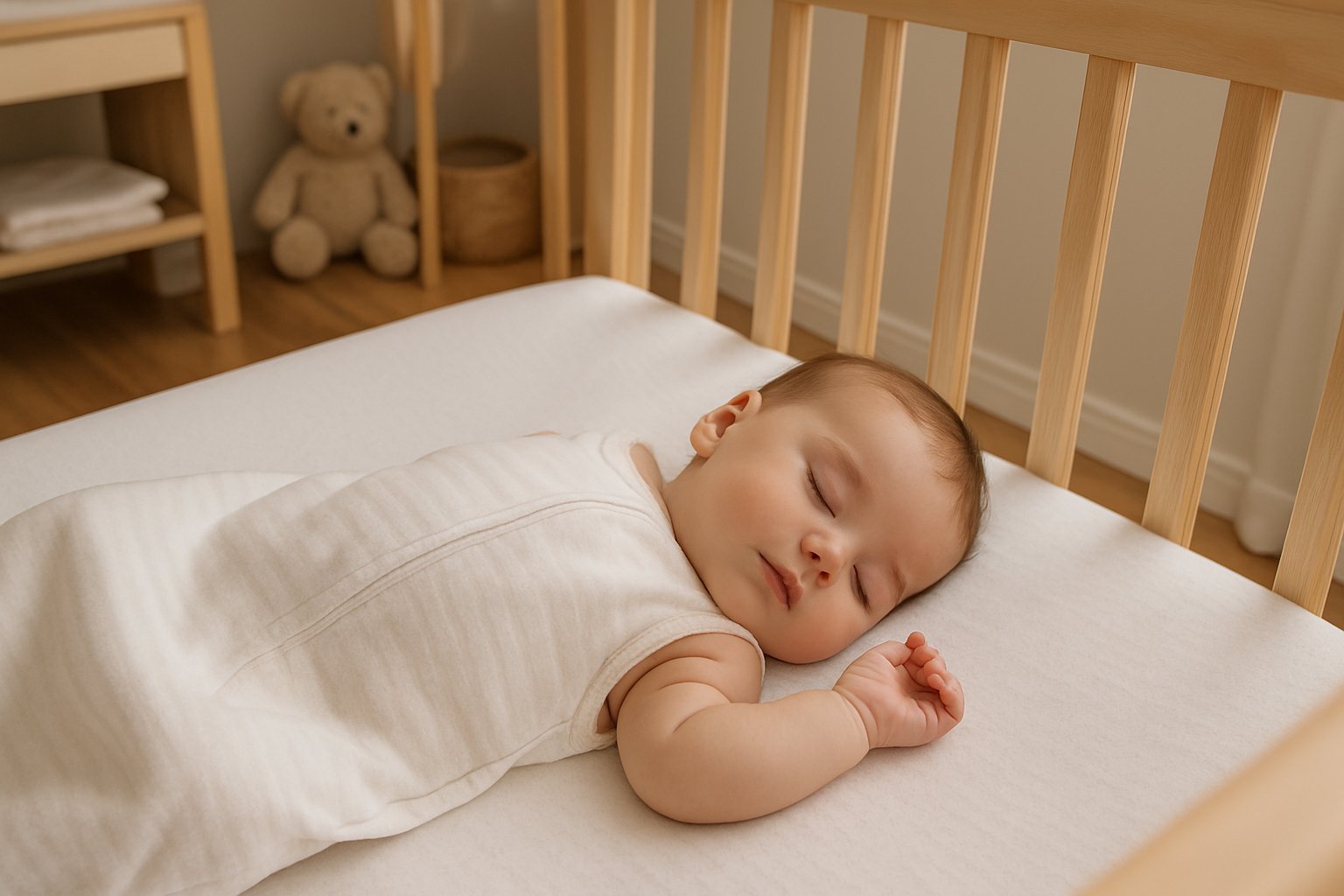 잠자리에서 아기를 안정시키는 부모의 모습